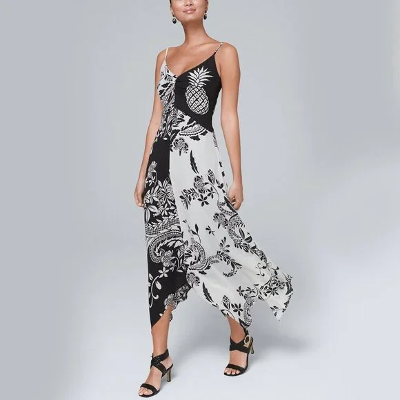 White House Black Market | Dresses | Whbm 7 Mixedprint Handkerchief Dress  Black White Pineapple Print 14 | Poshmark